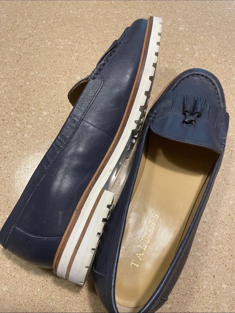 Talbots Navy Leather Tassel Kiltie Loafers